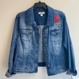 Denim jacket with embroidered roses